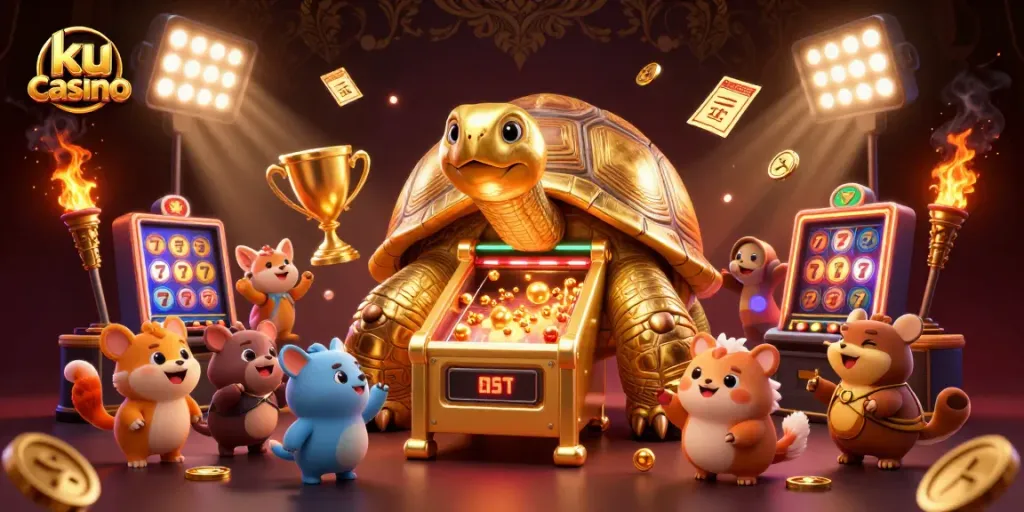 Win jackpots at ku casino with a thrilling 3D pinball-themed illustration, showcasing gaming excitement!