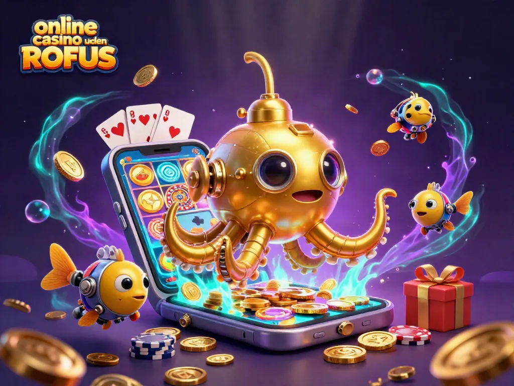 Engage with captivating gaming elements at online casino uden ROFUS featuring dynamic characters and casino symbols.