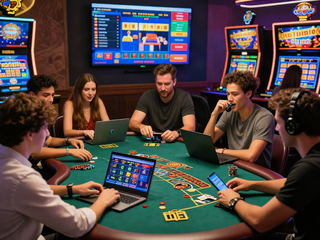 Người chơi tham gia trò chơi trực tuyến tại f168 com, không khí casino sôi động và vui vẻ.