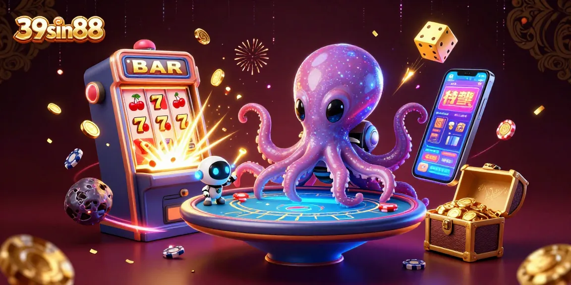 Engage with exciting gameplay at 39sin88, featuring an alien octopus at a holographic poker table