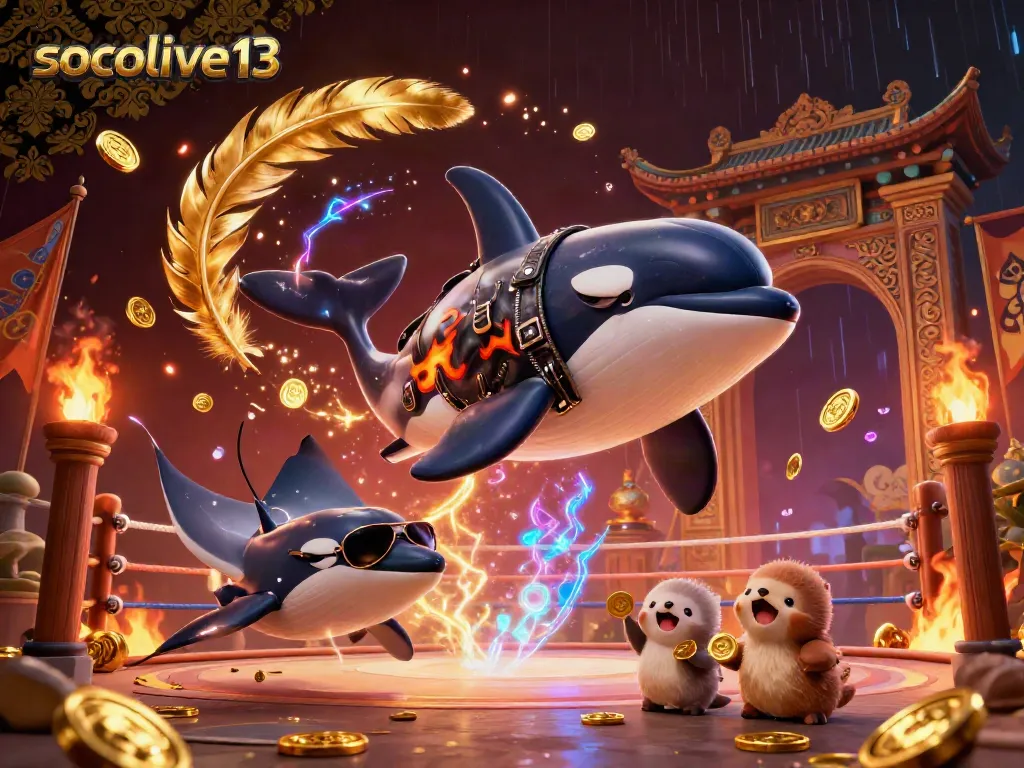 Socolive13 engages viewers with dynamic sports-themed characters amidst vibrant casino elements.