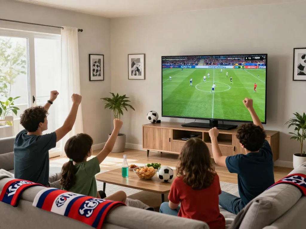 Fans enjoying a thrilling match on gà vàngtv in a cozy living room setting.