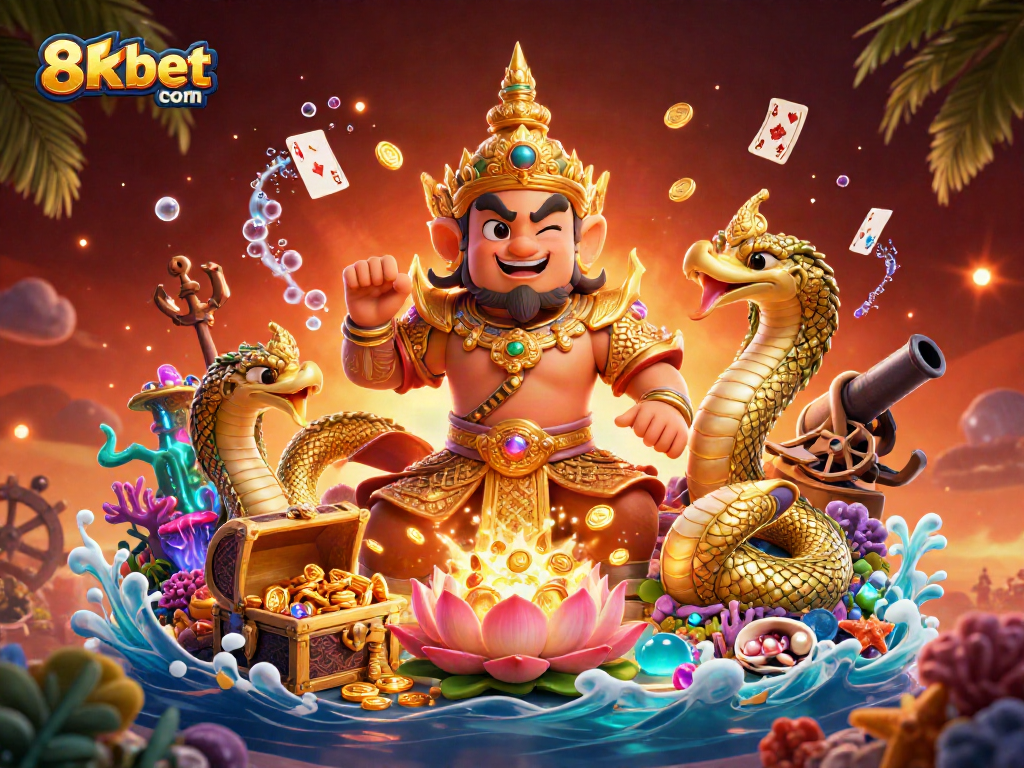 Engage in exciting gameplay at 8xbet com with vibrant 3D artwork featuring a temple guardian and treasures.