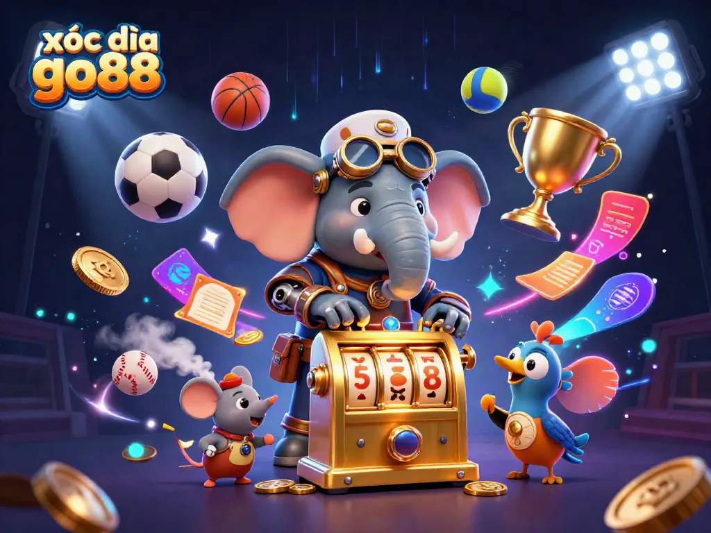 Experience thrilling gameplay with xóc đĩa go88 featuring a steampunk elephant engineer and vibrant gaming elements.