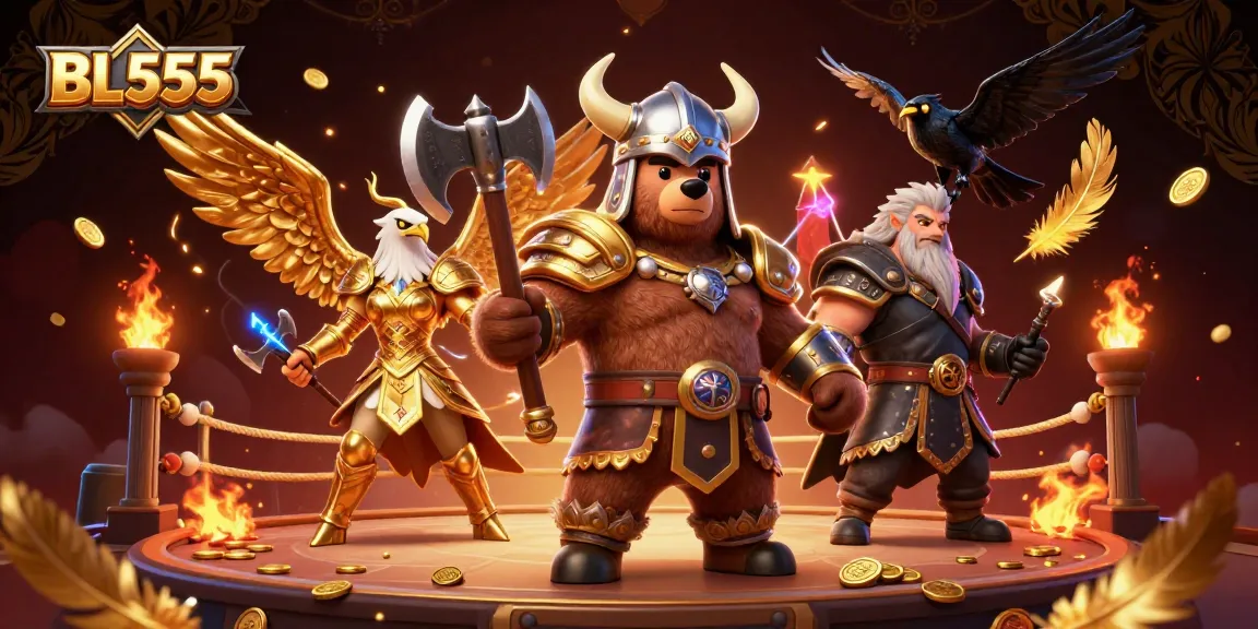 Engage with thrilling gameplay at BL555 featuring Viking berserker and Valkyrie in dynamic casino arena.