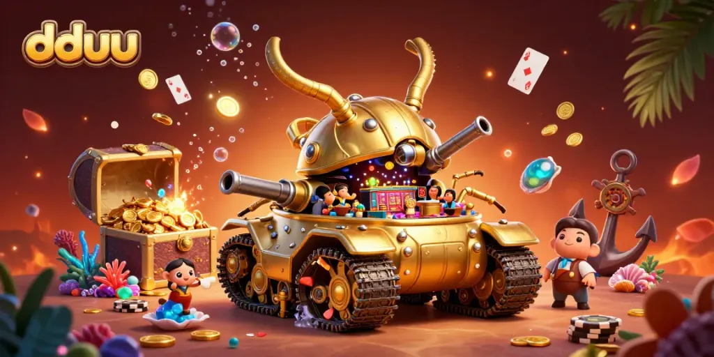 Experience the excitement of dduu's unique casino world with a dynamic 3D tank illustration.