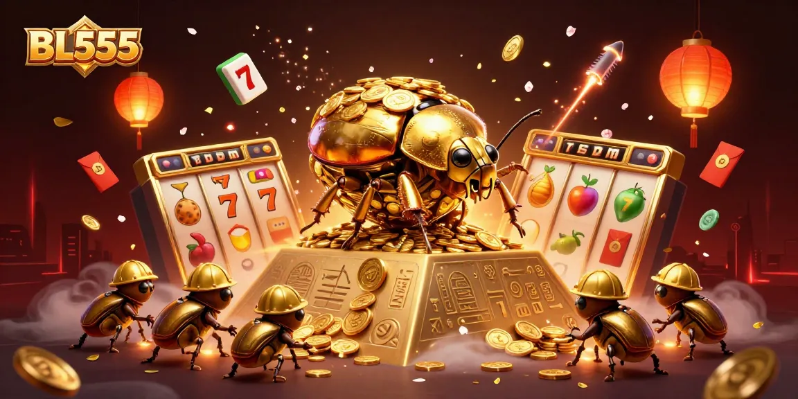 Engage in exciting jackpots with BL555 featuring dynamic casino elements and golden imagery.