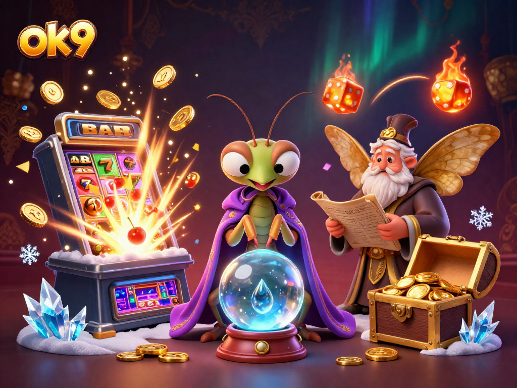 Experience thrilling action at ok9 with a fortune teller and slot machine bursting with wins and excitement