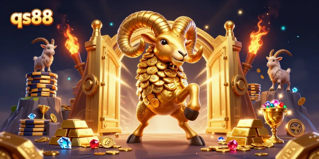 Experience dynamic action with qs88 in an ultra-detailed casino scene featuring golden treasures and lively characters.