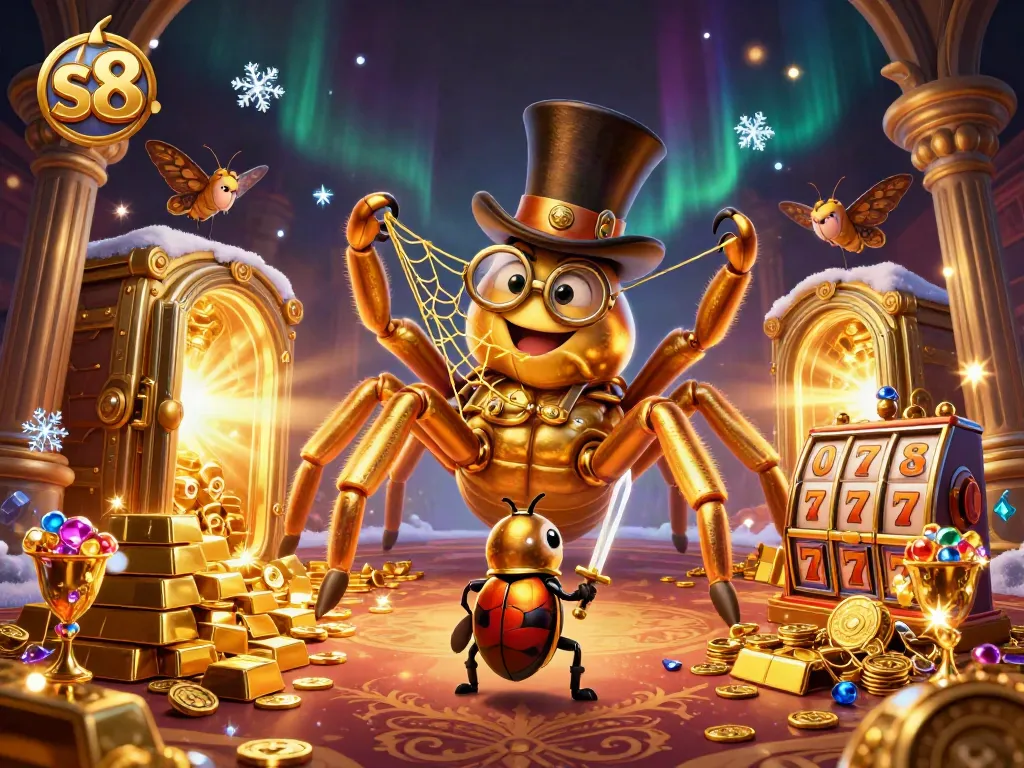 Engage in the fun at s8 casino with a golden tarantula, beetle knight, and thrilling slot reels.