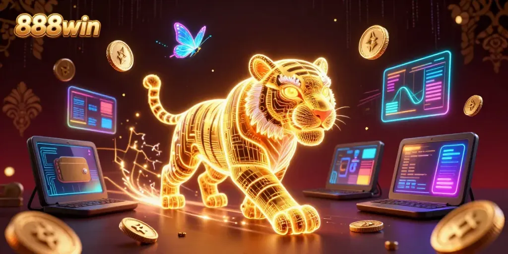 Experience thrilling gameplay at 888win with a vibrant digital casino illustration featuring immersive graphics.