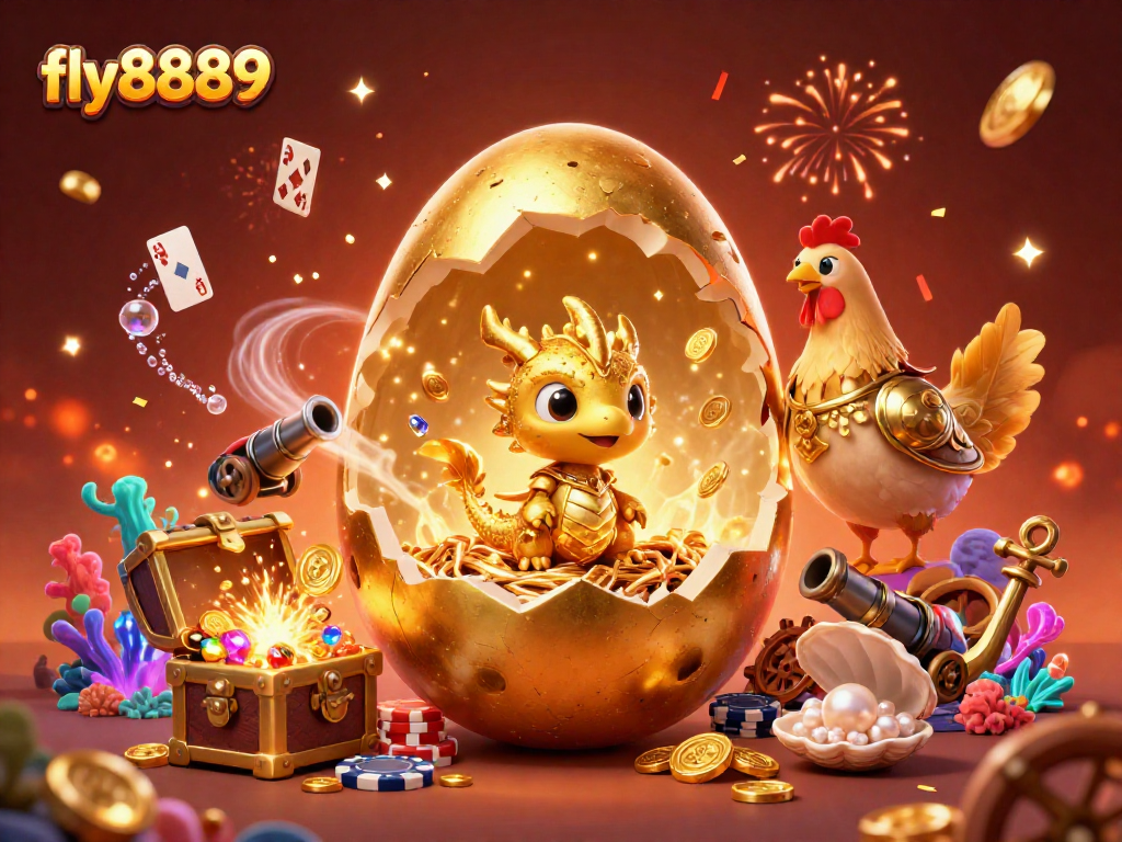 Experience thrilling gaming excitement at fly8889 with a stunning golden dragon and poker chips.