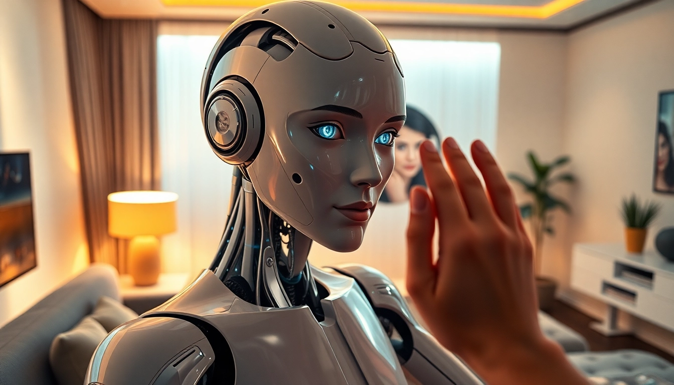 Engaging humanoid sex bot in a modern setting, showcasing AI interaction.
