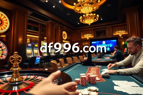 Exciting casino gameplay at df9996.com with poker chips and a vibrant roulette wheel.