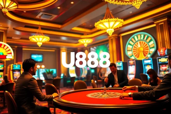 Experience the thrill of U888 casino with vibrant slot machines and poker action.