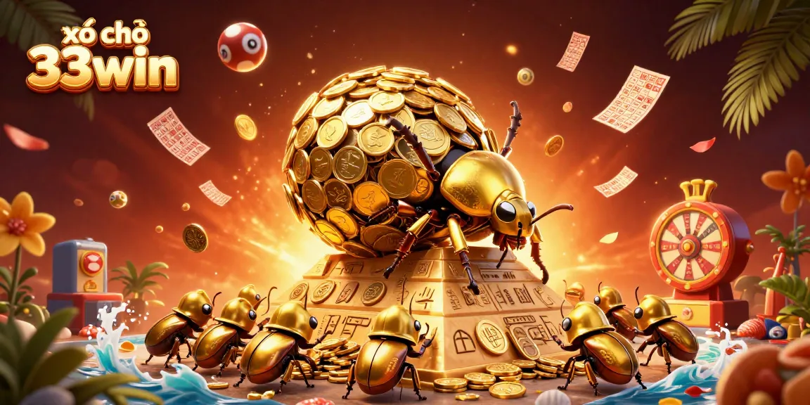 Experience the thrilling xổ số 33win with lottery balls and prizes in this vibrant 3D illustration.