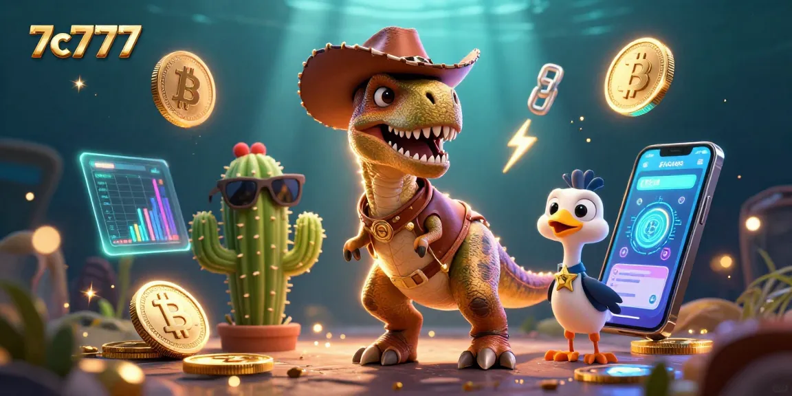 Engage with 7c7777 as the T-Rex dinosaur and cactus sidekick dive into exciting crypto gambling.
