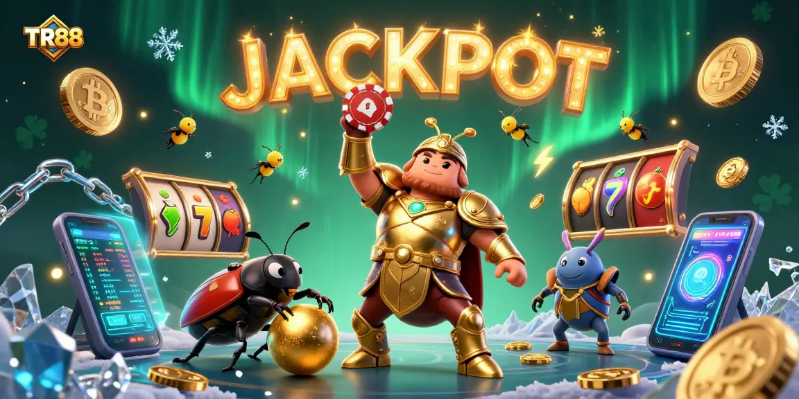 Elevate your gameplay with TR88 as the victorious beetle showcases poker gaming excitement and crypto elements.