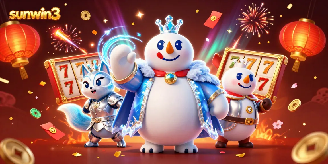 Experience the thrill of sunwin3 with a vibrant casino scene featuring the ice king polar bear and game elements.