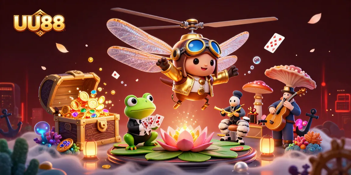 Experience thrilling action at UU88's vibrant lily pad casino with a frog croupier and more.