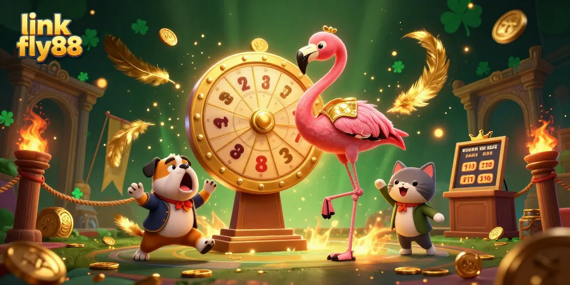 Spin to win with link fly88 in this vibrant casino game scene, featuring dynamic characters and action.