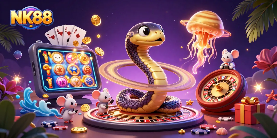 Spin and win at NK88 with cosmic gaming elements and vibrant casino flair.