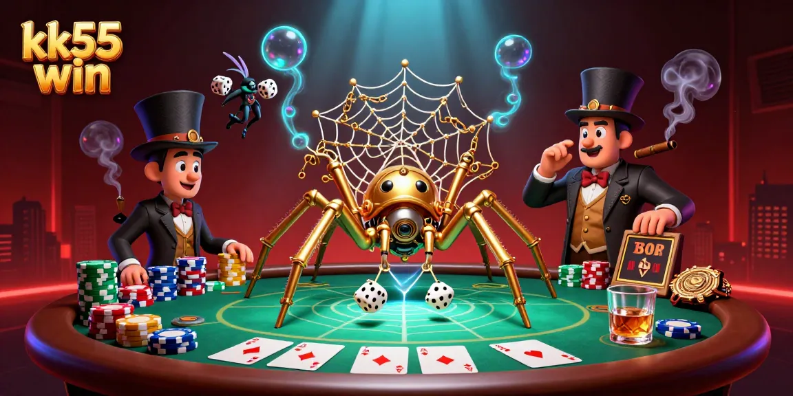 Catch a winning moment at kk55 win with a steampunk spider webbing golden chains.