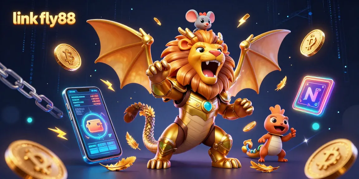 Engage with link fly88 through an exciting 3D illustration of a chimera creature amidst casino elements.