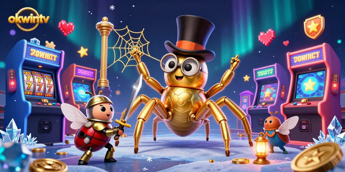 Enjoy thrilling moments with okwintv at the casino, featuring a golden tarantula and beetle knight in action.