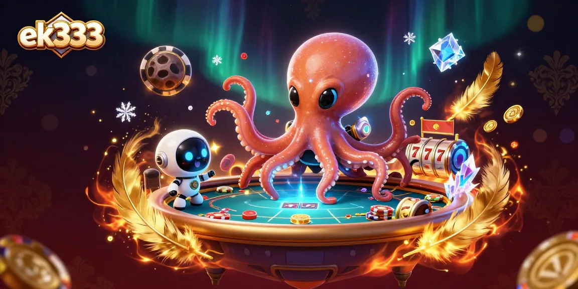 Engage in thrilling rounds of poker with ek333's alien octopus dealer and vibrant gaming atmosphere.