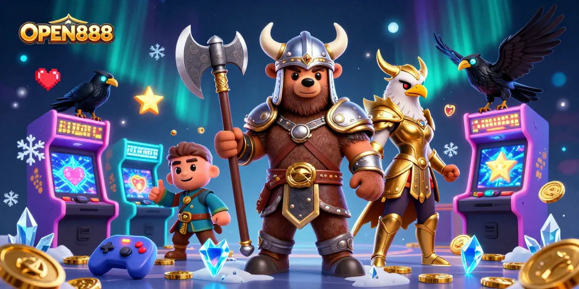 Join the Viking bear and Valkyrie eagle at OPEN888 for thrilling arcade gaming adventures.
