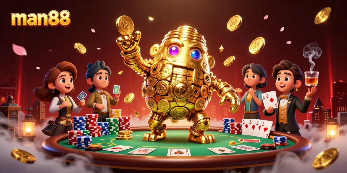 Experience man88 excitement with a dynamic 3D illustration of thriving casino action.
