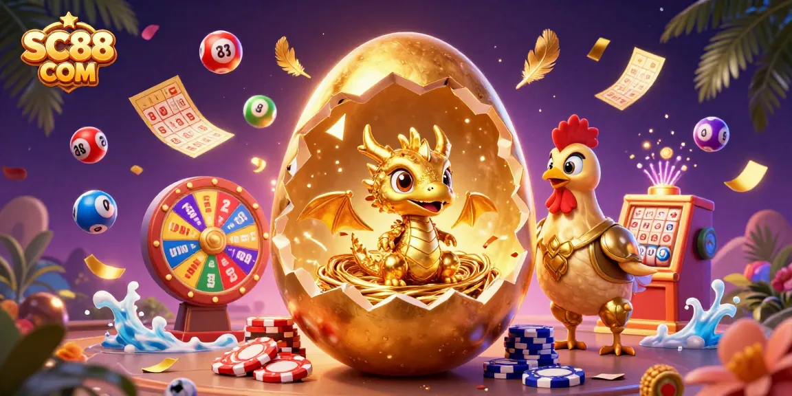 Experience excitement with SC88 COM as a golden dragon emerges from a casino-themed setting, surrounded by vibrant gambling elements.
