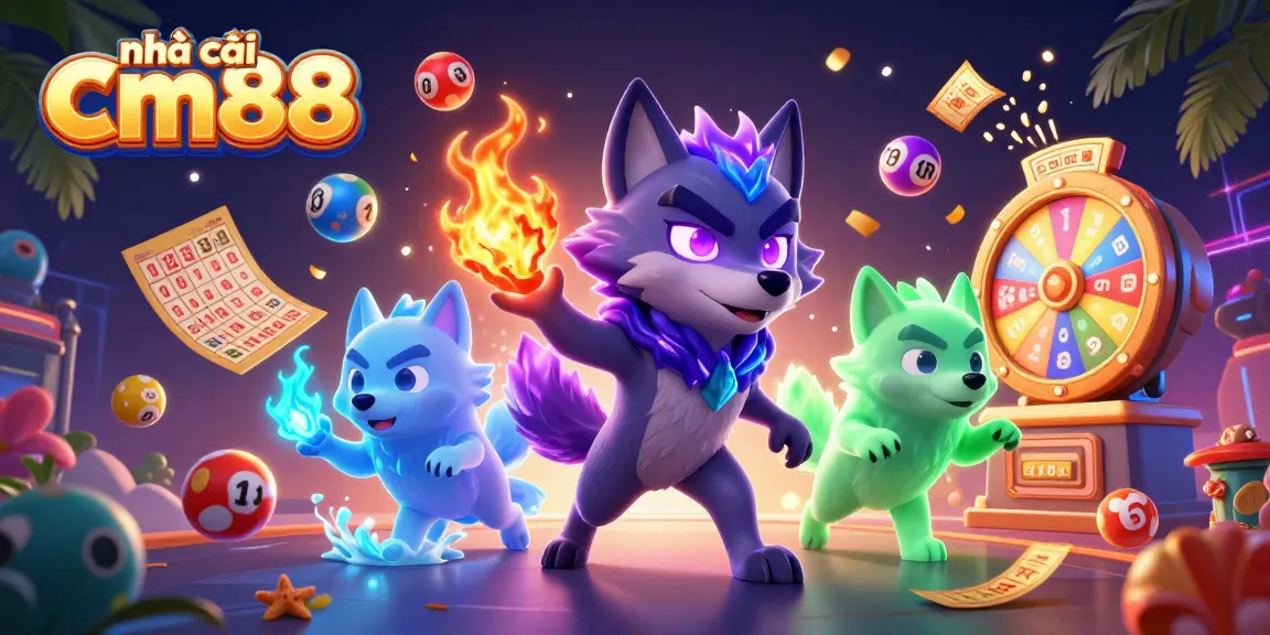 Engage with nhà cái cm88's dynamic gameplay featuring vibrant elements like lottery balls and a ghostly wolf pack.